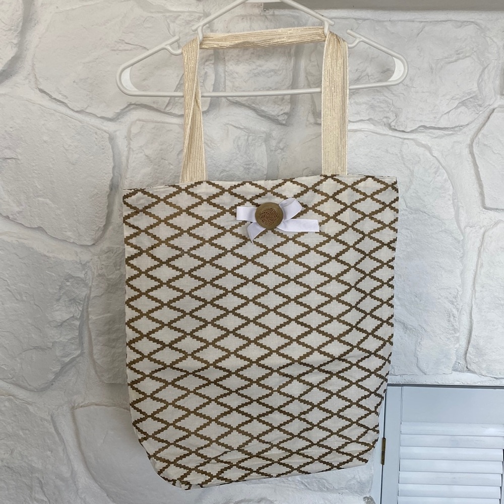 Gold & Cream Tote Bag for beach school baby - reversible light weight washable